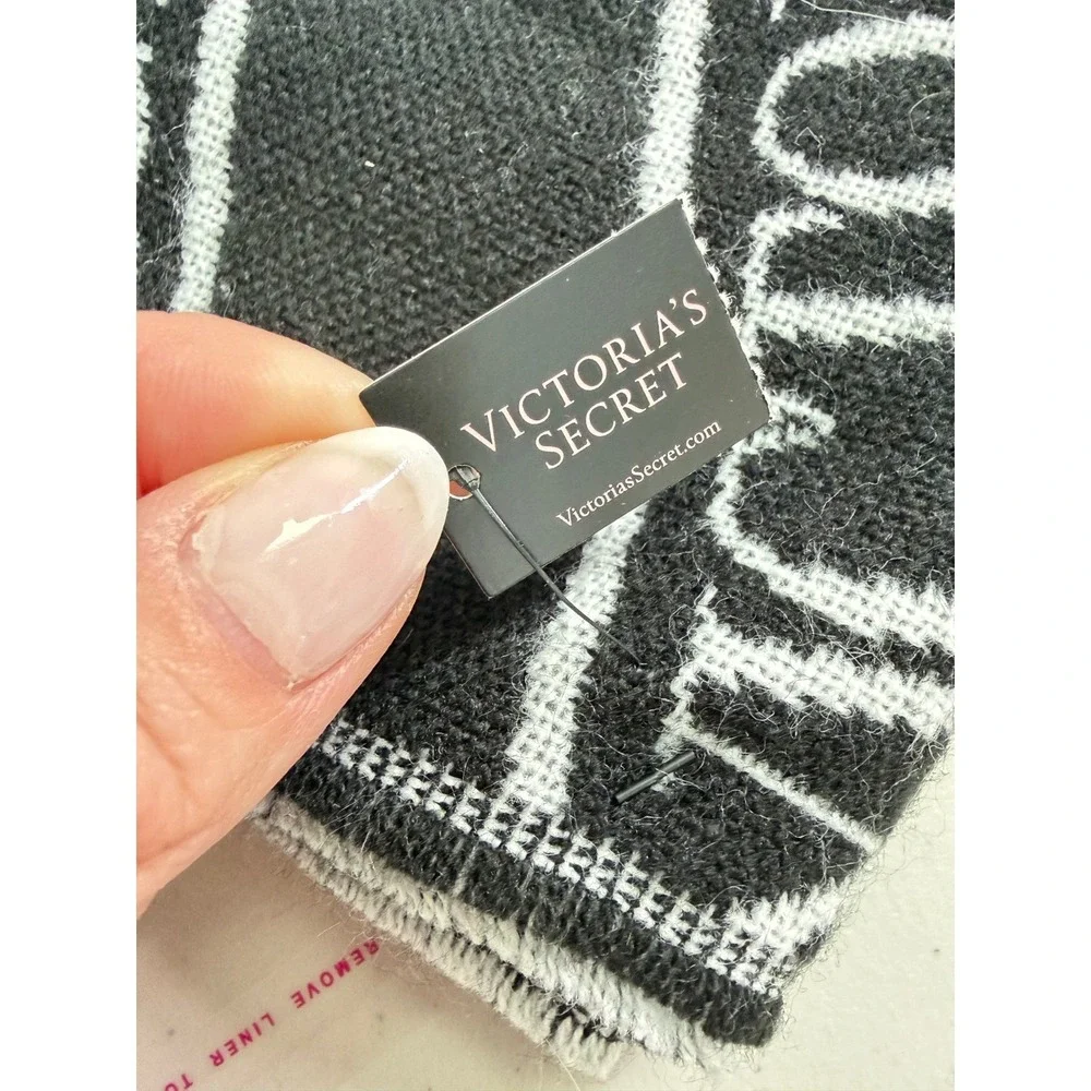 Victoria's Secret Winter Angel Black Logo Stripe Fringed Scarf NWT